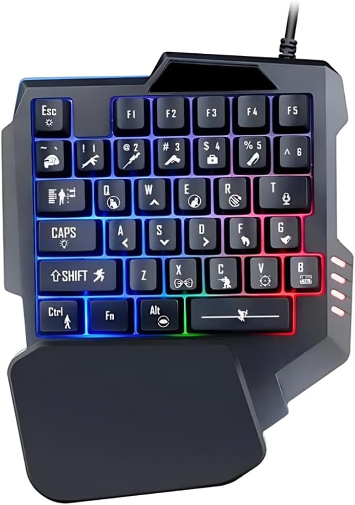 Teclado Gamer RGB Uma Mão Semi Mecânico